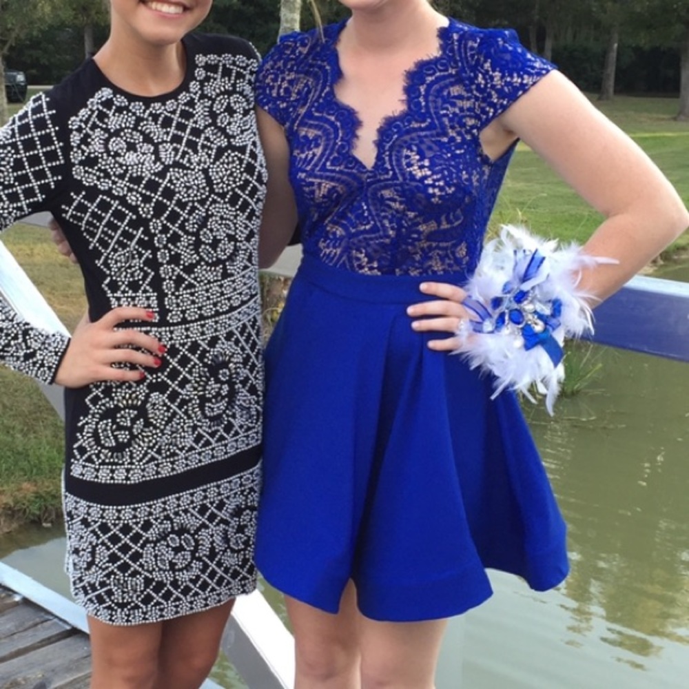 Royal blue lace homecoming formal dress